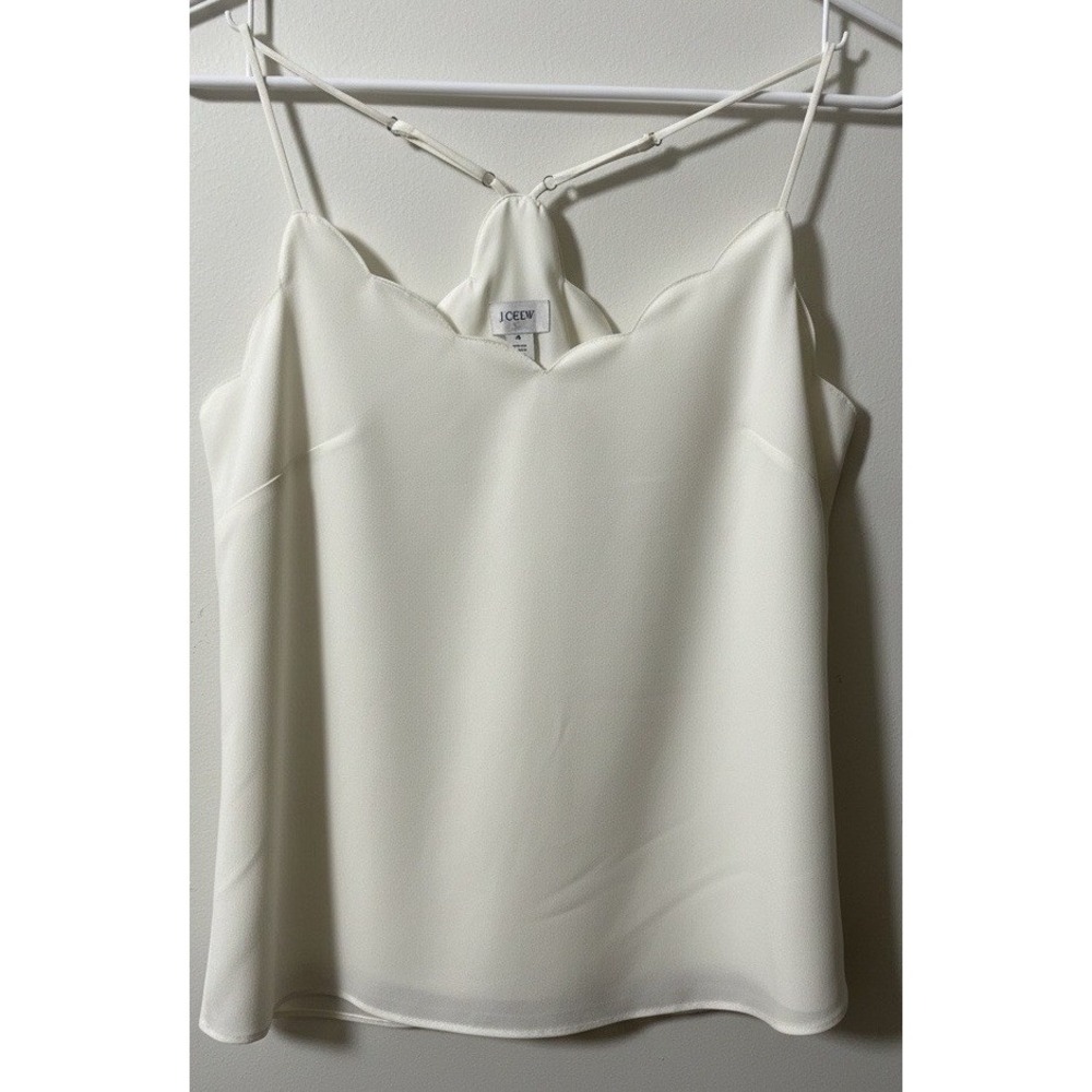 J Crew Womens Cami 4 Ivory Scalloped V Neck Lined Racerback Lightweight Airy - Picture 1 of 6